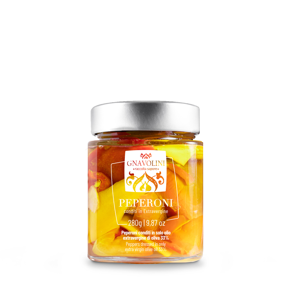 Paprika in nativem Olivenöl extra – 280 g Glas – Italienische Speziali – Gnavolini Raccolta Sapore
